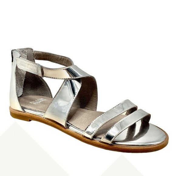 Eileen Fisher Shoes - Eileen Fisher Leather Cici Flat Sandal Metallic Mirrored Silver Size 5 NEW!